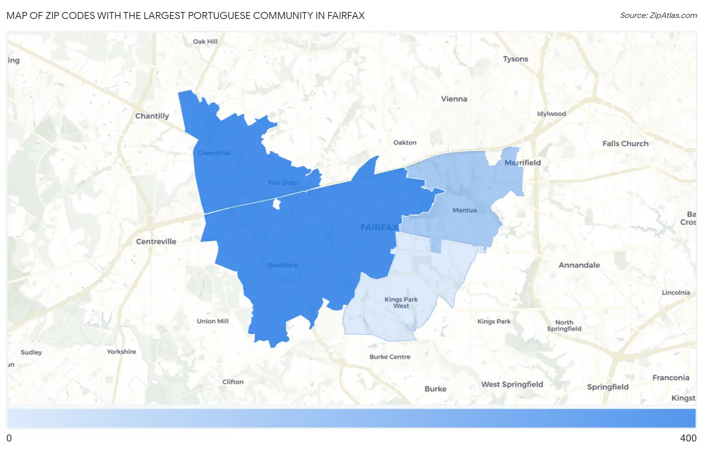 Zip Codes with the Largest Portuguese Community in Fairfax Map