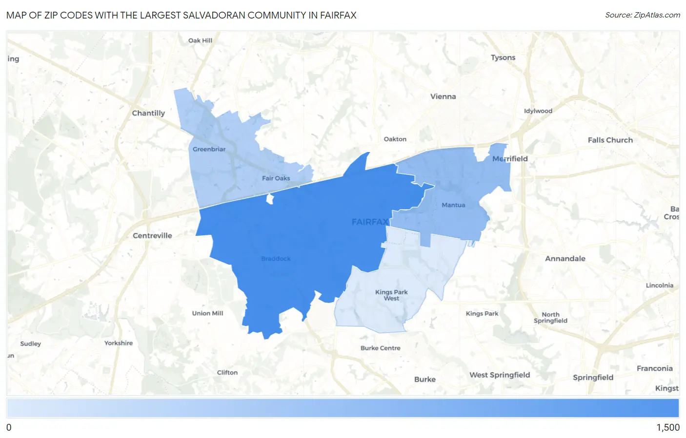 Zip Codes with the Largest Salvadoran Community in Fairfax Map