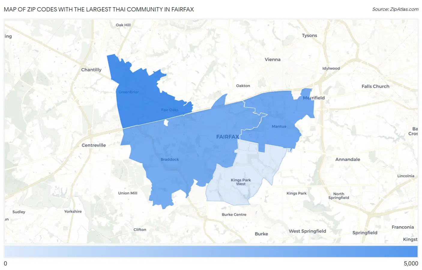 Zip Codes with the Largest Thai Community in Fairfax Map