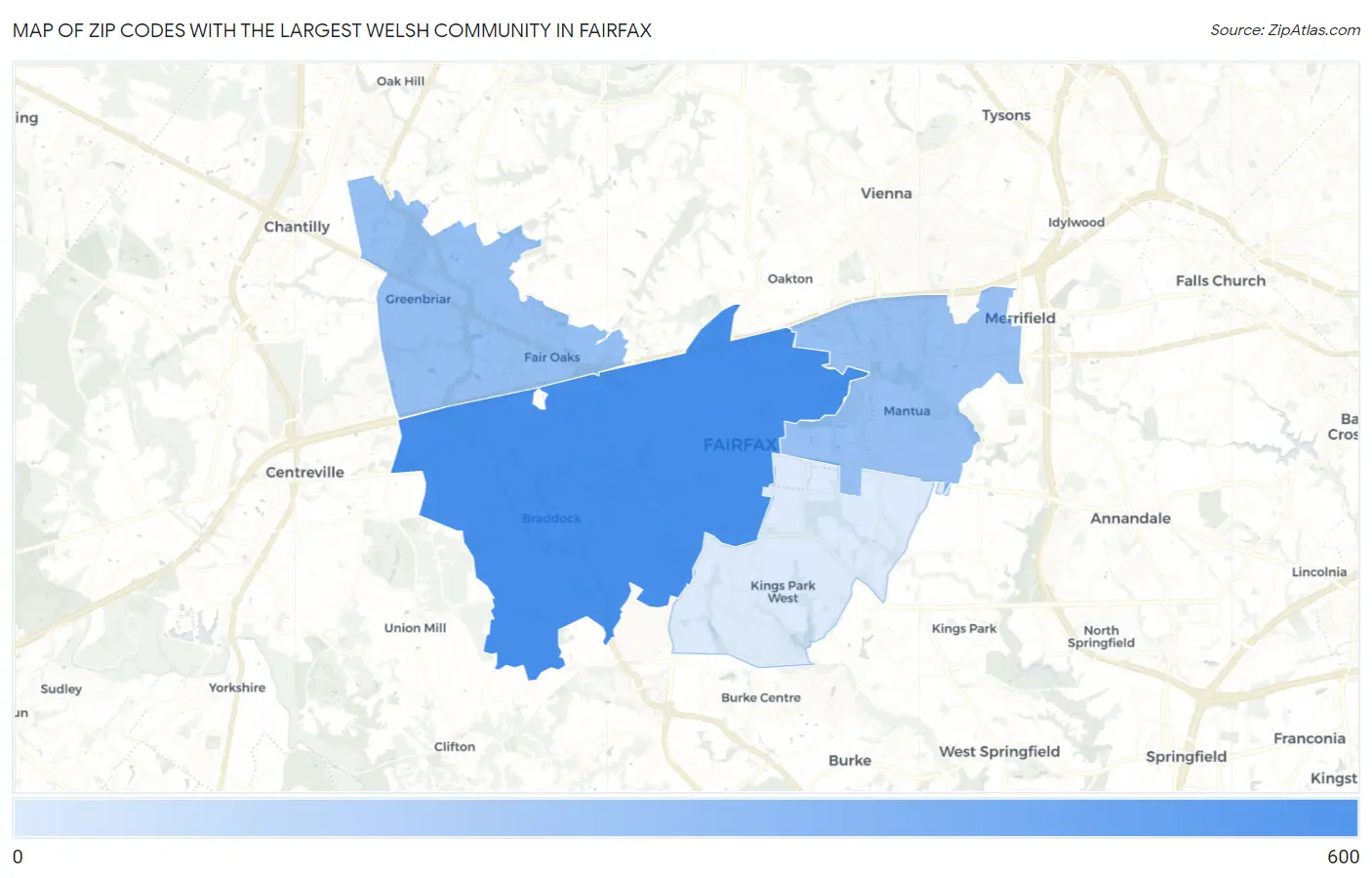 Zip Codes with the Largest Welsh Community in Fairfax Map