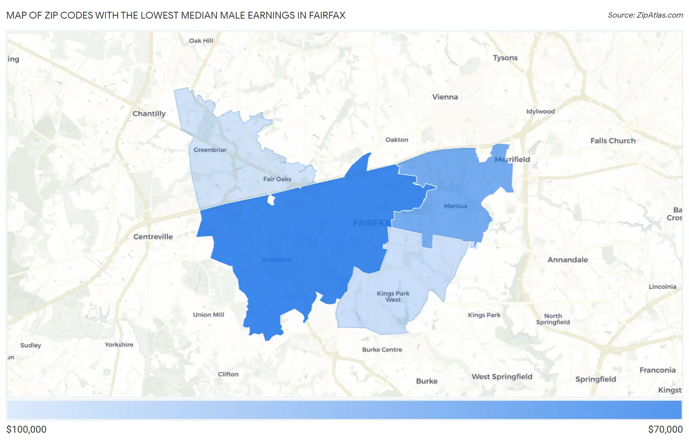 Zip Codes with the Lowest Median Male Earnings in Fairfax Map