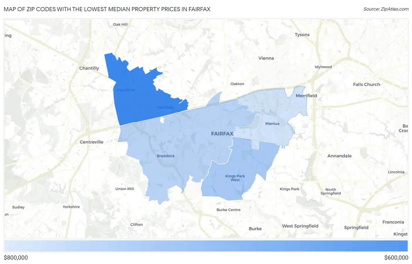 Zip Codes with the Lowest Median Property Prices in Fairfax Map