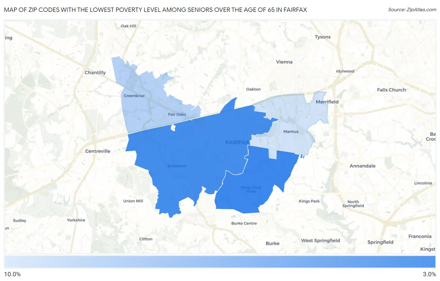 Zip Codes with the Lowest Poverty Level Among Seniors Over the Age of 65 in Fairfax Map