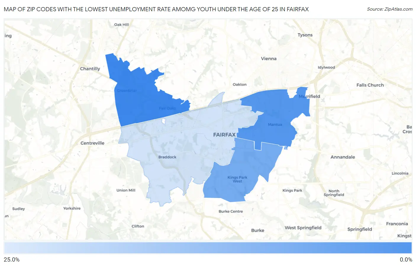 Zip Codes with the Lowest Unemployment Rate Amomg Youth Under the Age of 25 in Fairfax Map