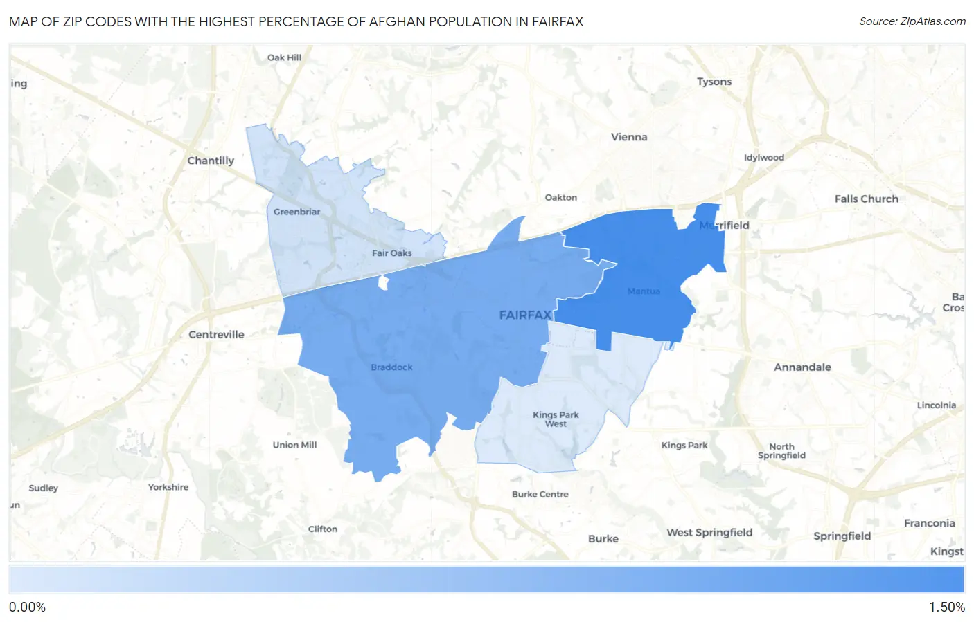Zip Codes with the Highest Percentage of Afghan Population in Fairfax Map