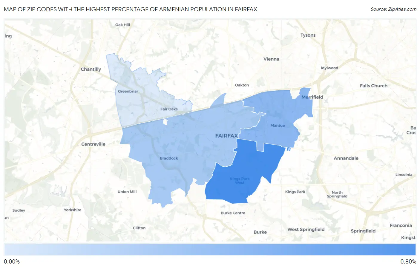 Zip Codes with the Highest Percentage of Armenian Population in Fairfax Map