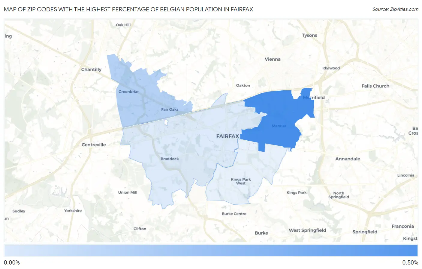Zip Codes with the Highest Percentage of Belgian Population in Fairfax Map