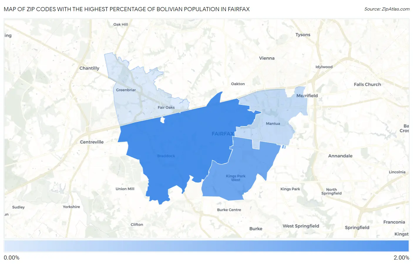 Zip Codes with the Highest Percentage of Bolivian Population in Fairfax Map