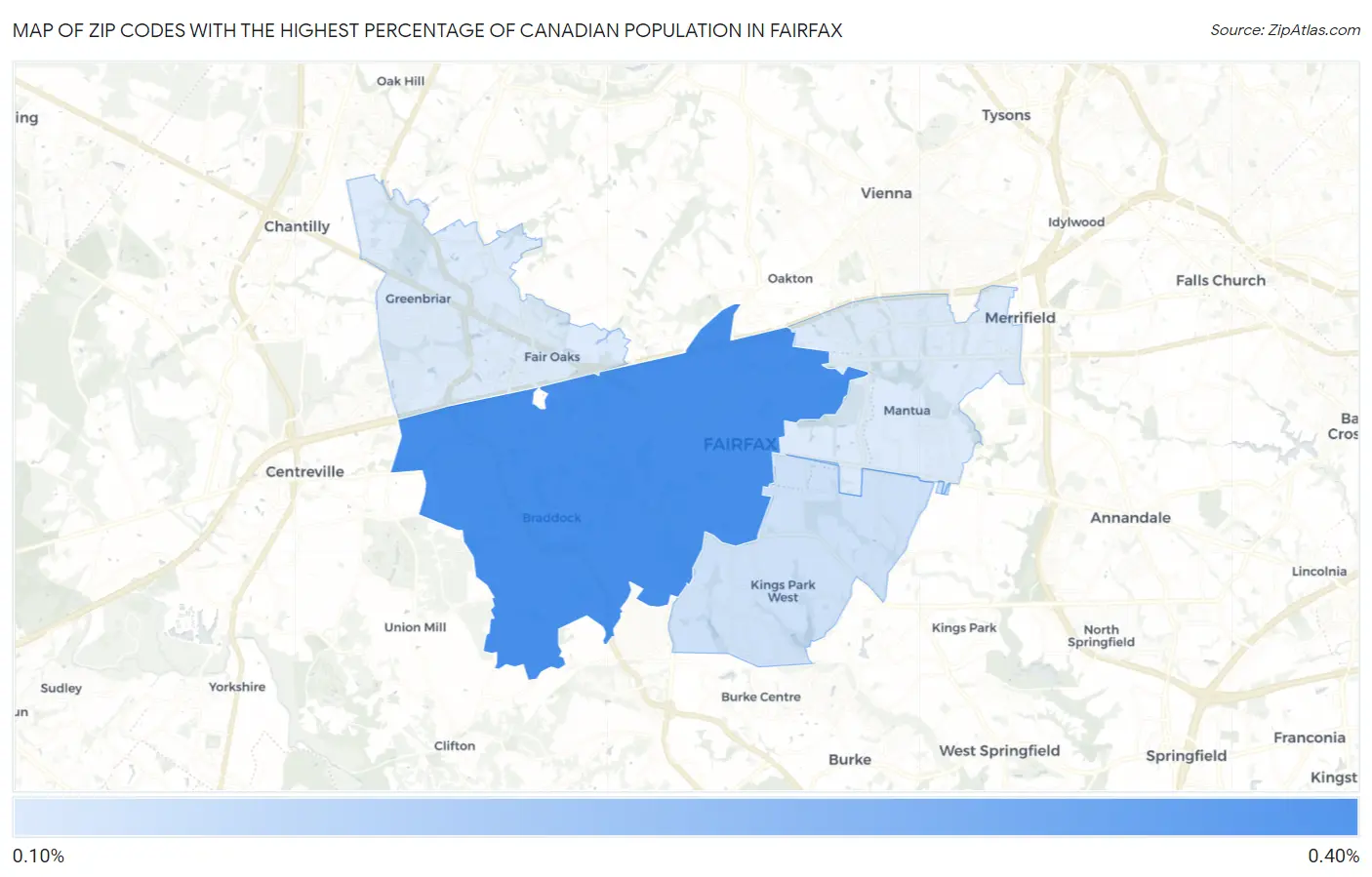 Zip Codes with the Highest Percentage of Canadian Population in Fairfax Map