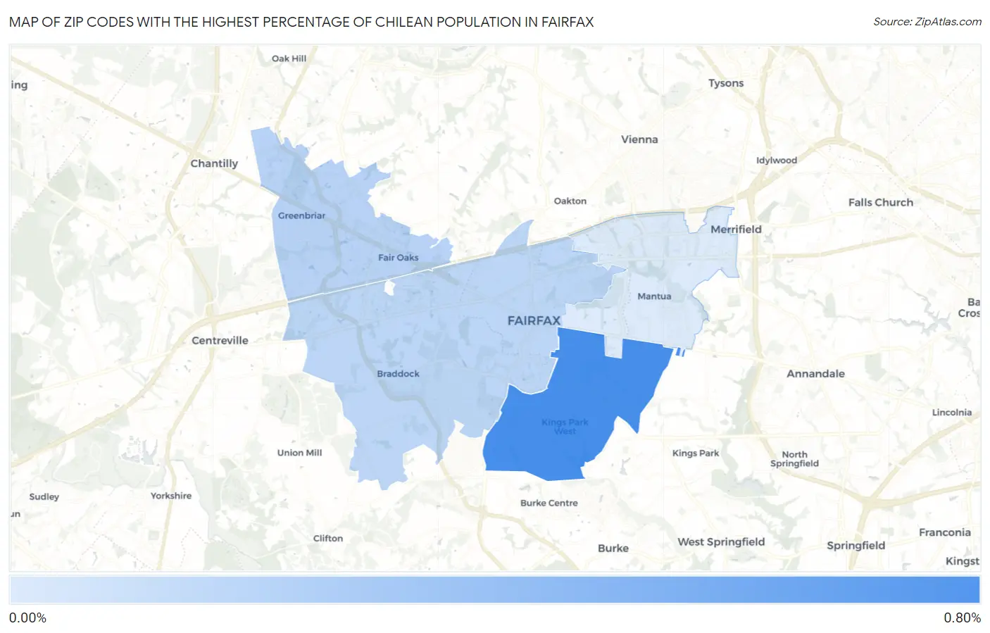 Zip Codes with the Highest Percentage of Chilean Population in Fairfax Map
