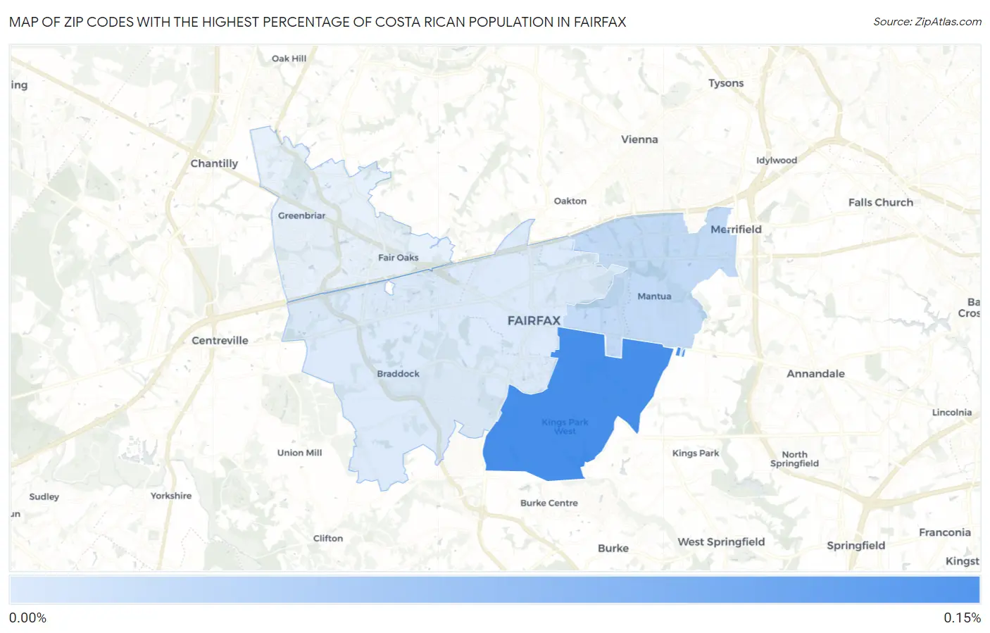 Zip Codes with the Highest Percentage of Costa Rican Population in Fairfax Map