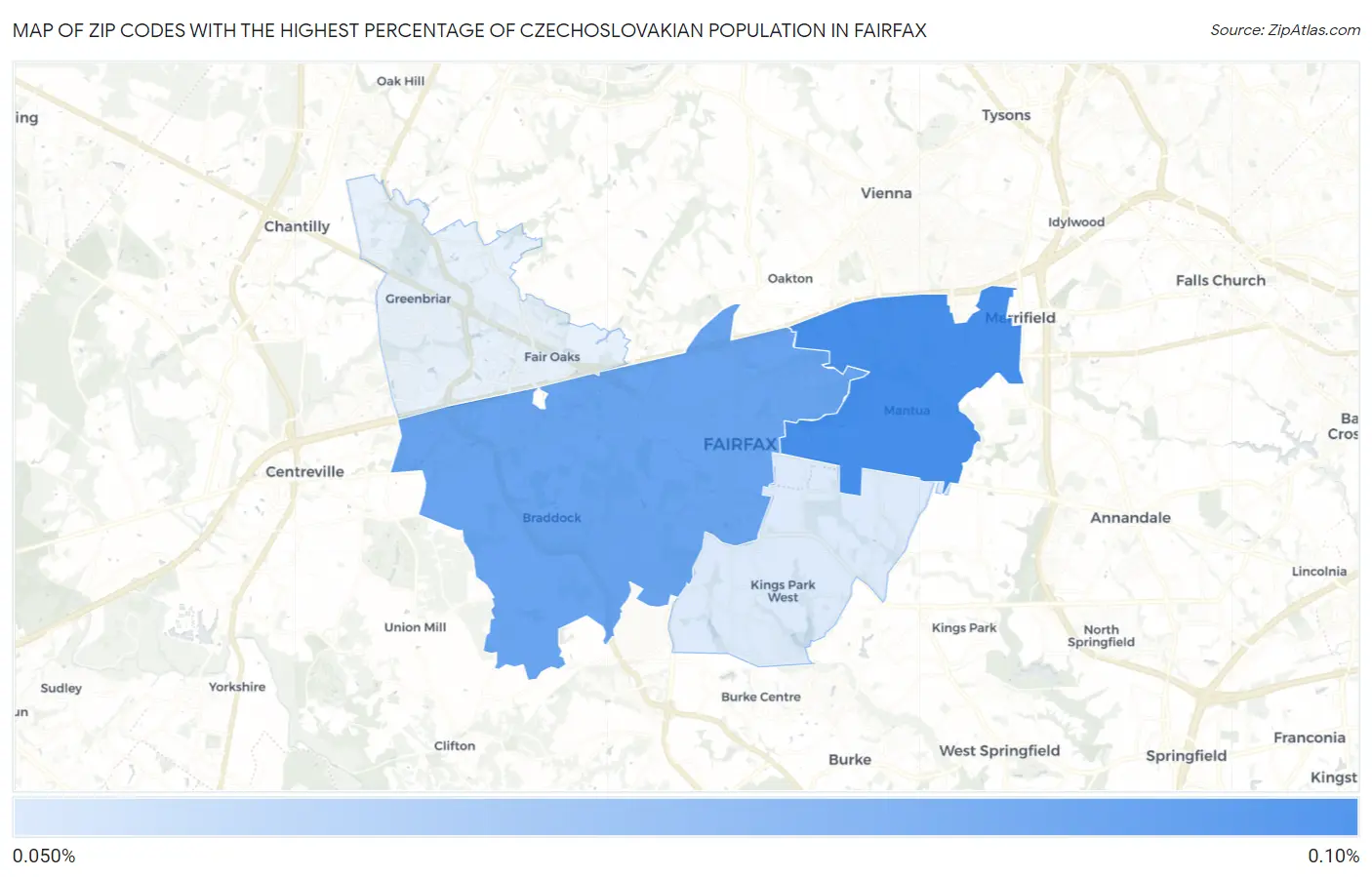 Zip Codes with the Highest Percentage of Czechoslovakian Population in Fairfax Map