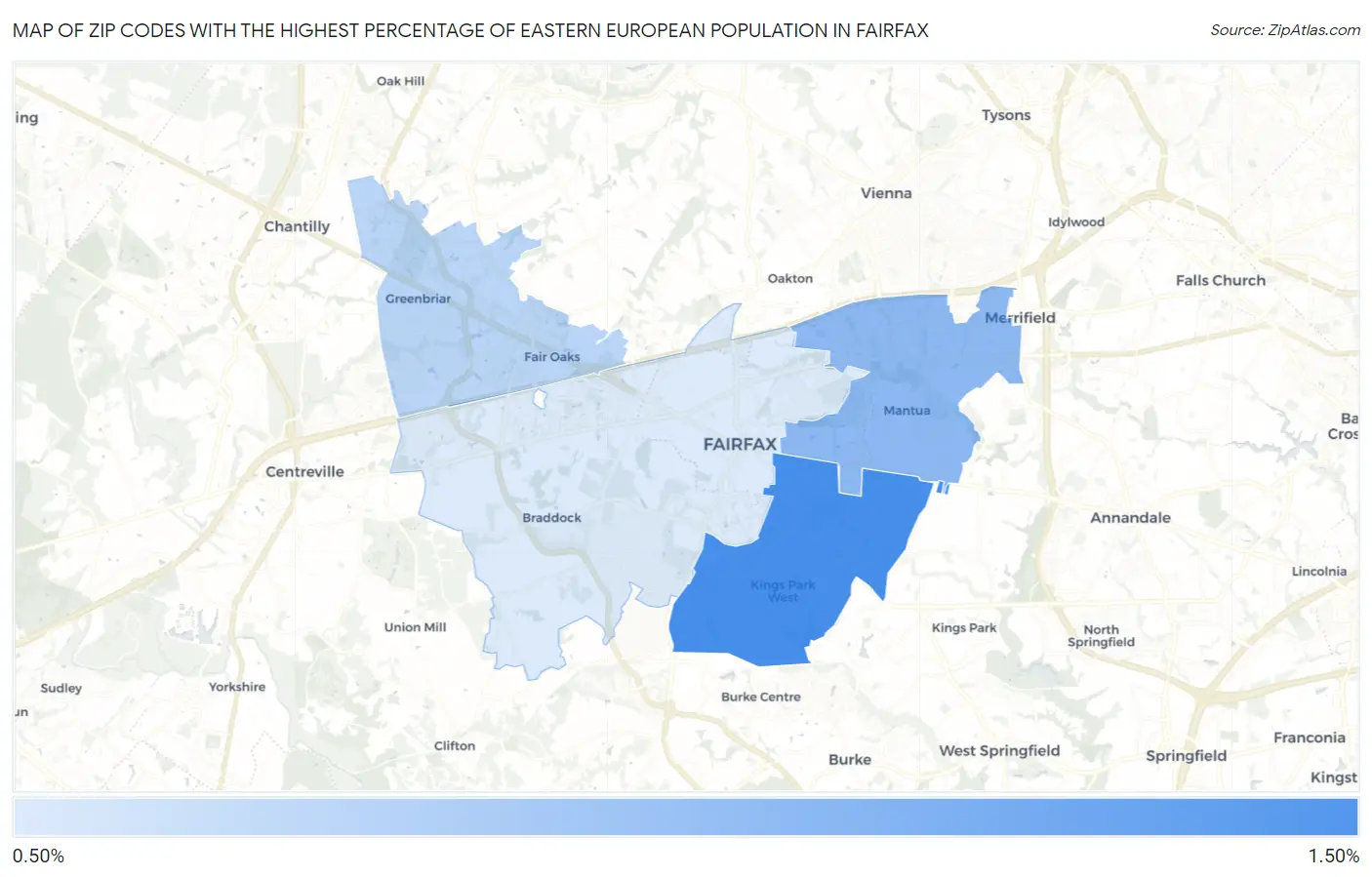 Zip Codes with the Highest Percentage of Eastern European Population in Fairfax Map
