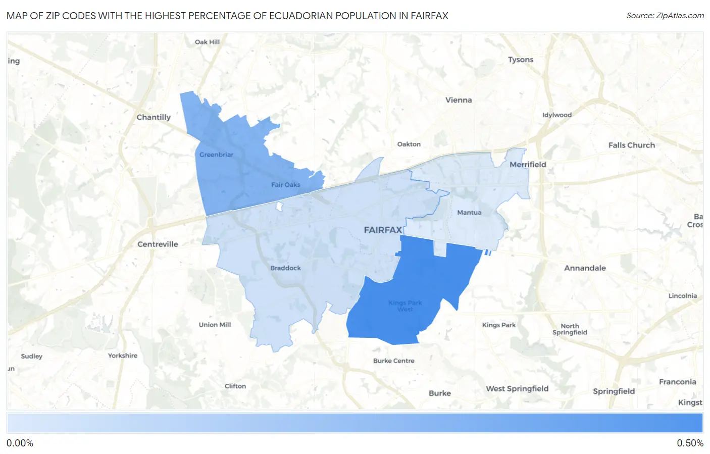 Zip Codes with the Highest Percentage of Ecuadorian Population in Fairfax Map