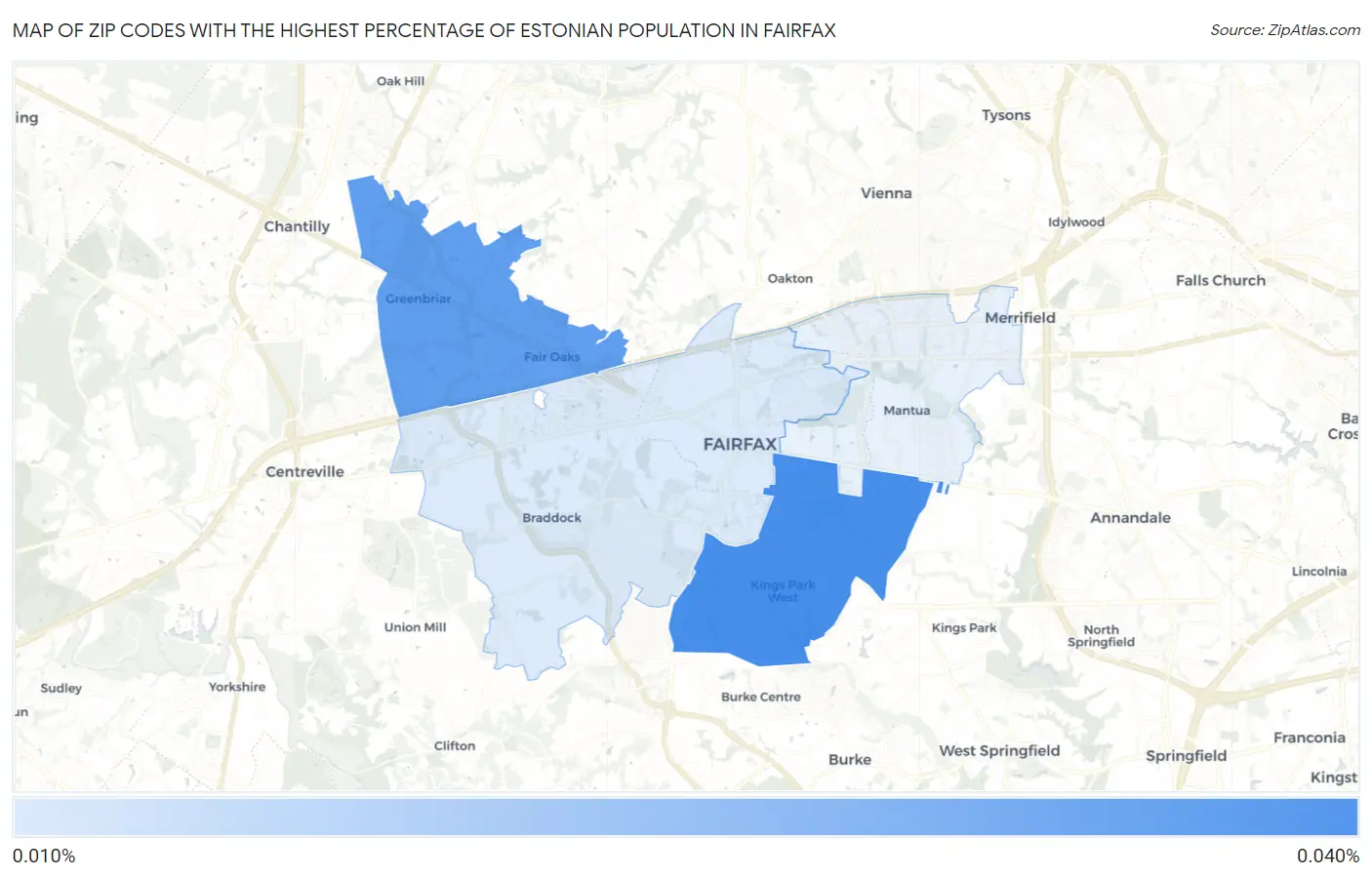 Zip Codes with the Highest Percentage of Estonian Population in Fairfax Map