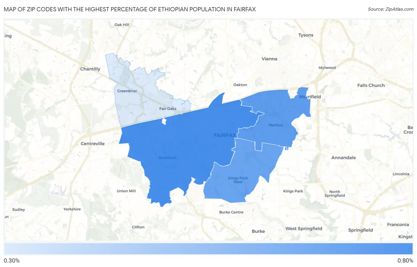 Zip Codes with the Highest Percentage of Ethiopian Population in Fairfax Map