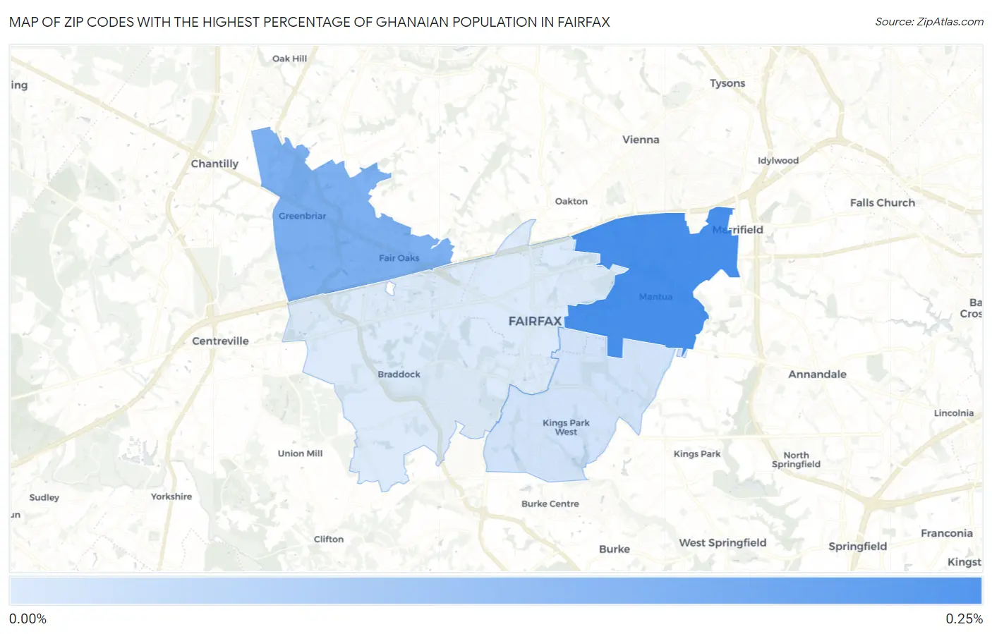 Zip Codes with the Highest Percentage of Ghanaian Population in Fairfax Map