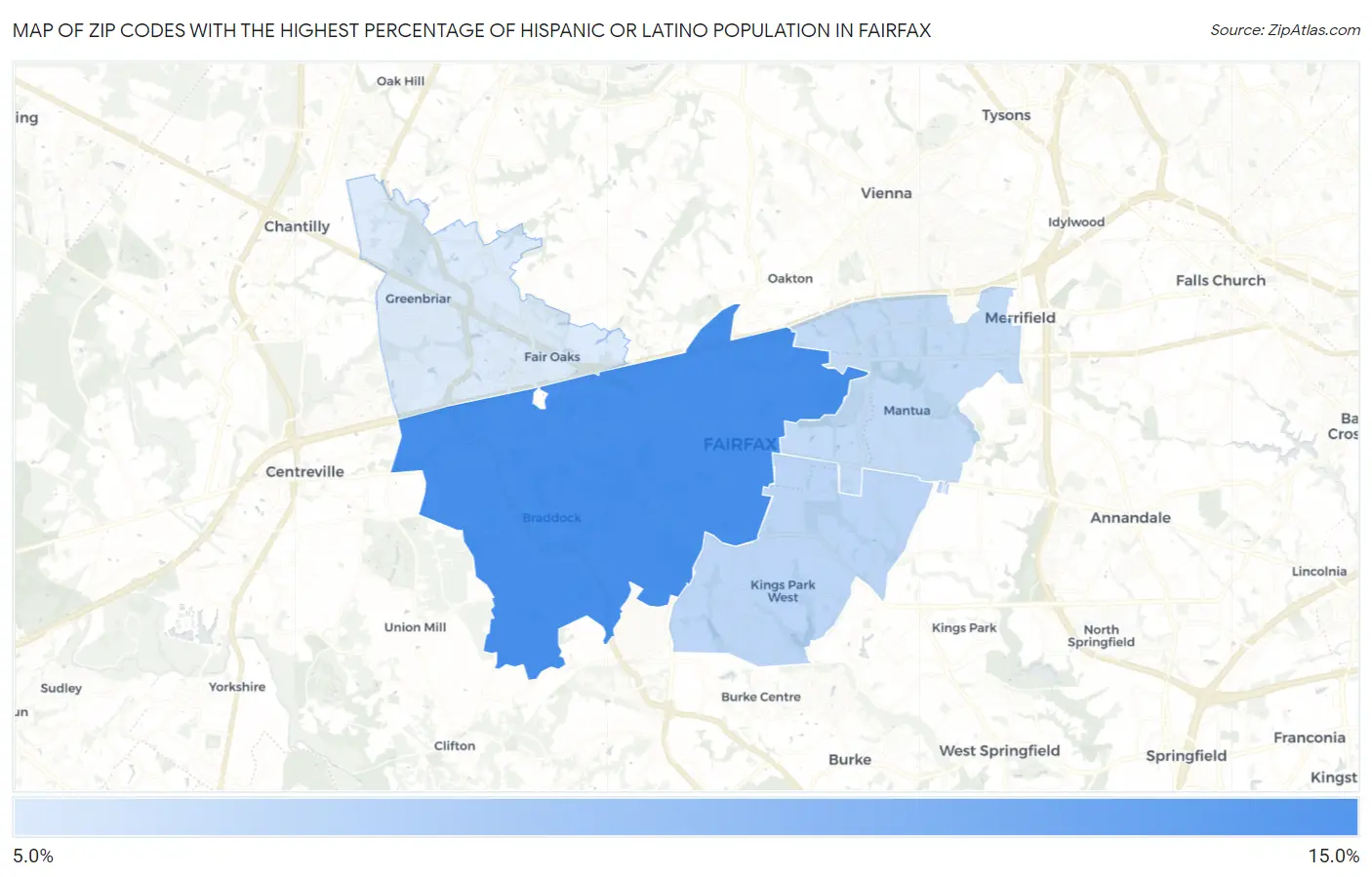 Zip Codes with the Highest Percentage of Hispanic or Latino Population in Fairfax Map