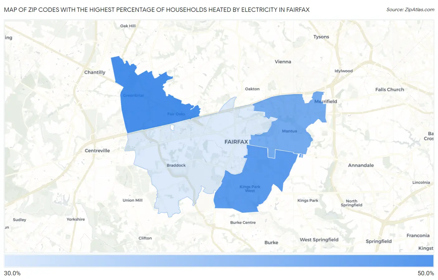 Zip Codes with the Highest Percentage of Households Heated by Electricity in Fairfax Map