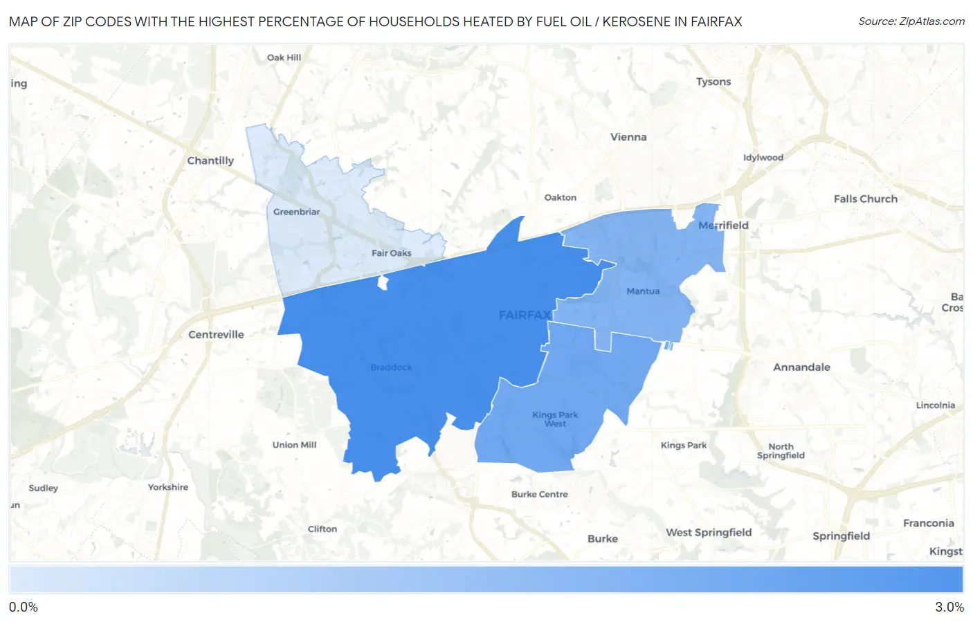 Zip Codes with the Highest Percentage of Households Heated by Fuel Oil / Kerosene in Fairfax Map