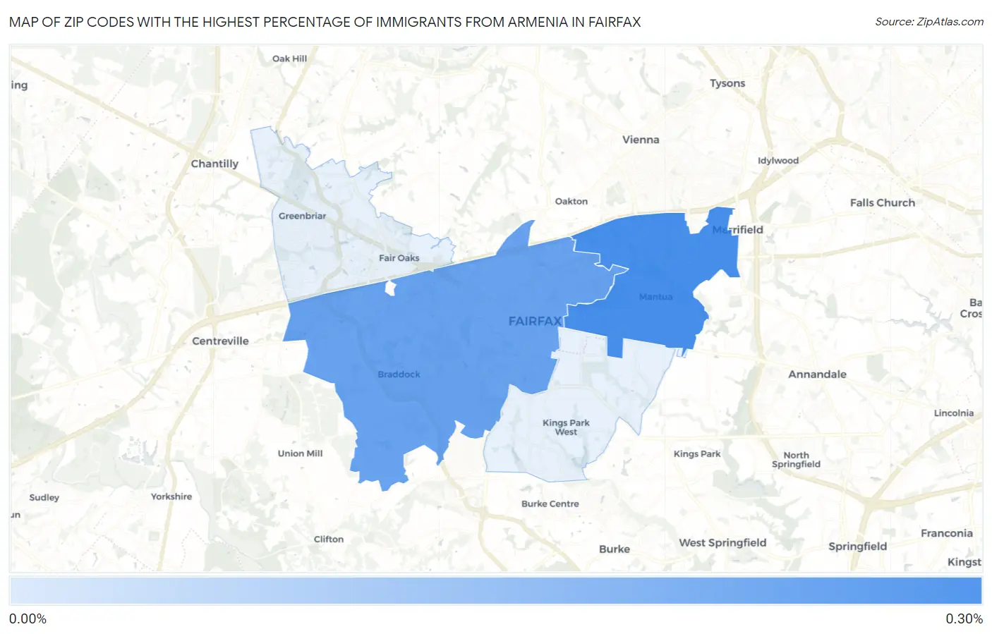 Zip Codes with the Highest Percentage of Immigrants from Armenia in Fairfax Map