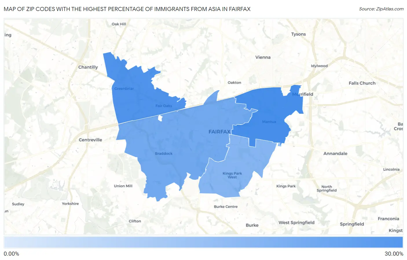 Zip Codes with the Highest Percentage of Immigrants from Asia in Fairfax Map