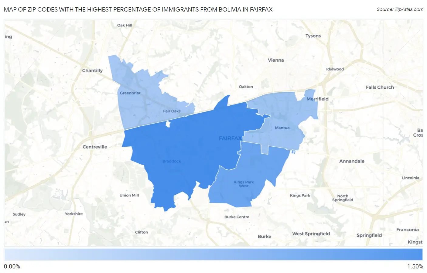 Zip Codes with the Highest Percentage of Immigrants from Bolivia in Fairfax Map