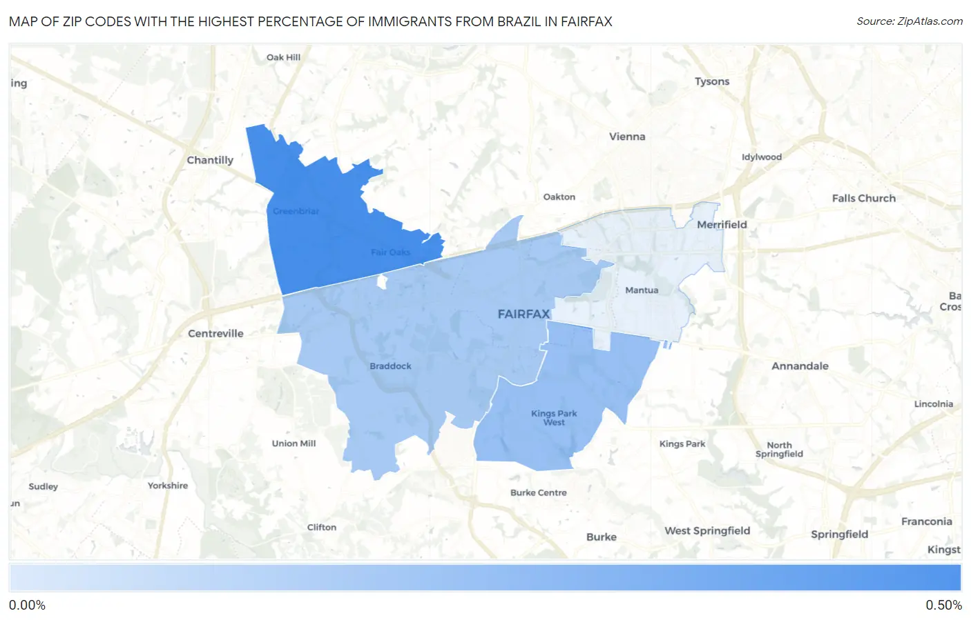 Zip Codes with the Highest Percentage of Immigrants from Brazil in Fairfax Map