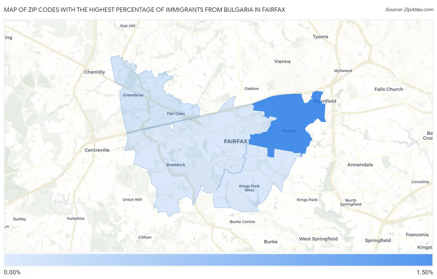 Zip Codes with the Highest Percentage of Immigrants from Bulgaria in Fairfax Map
