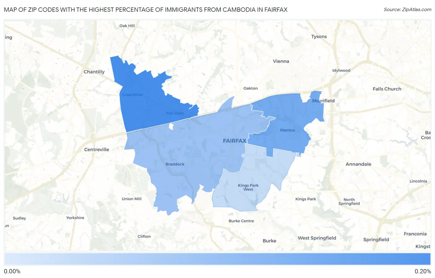 Zip Codes with the Highest Percentage of Immigrants from Cambodia in Fairfax Map