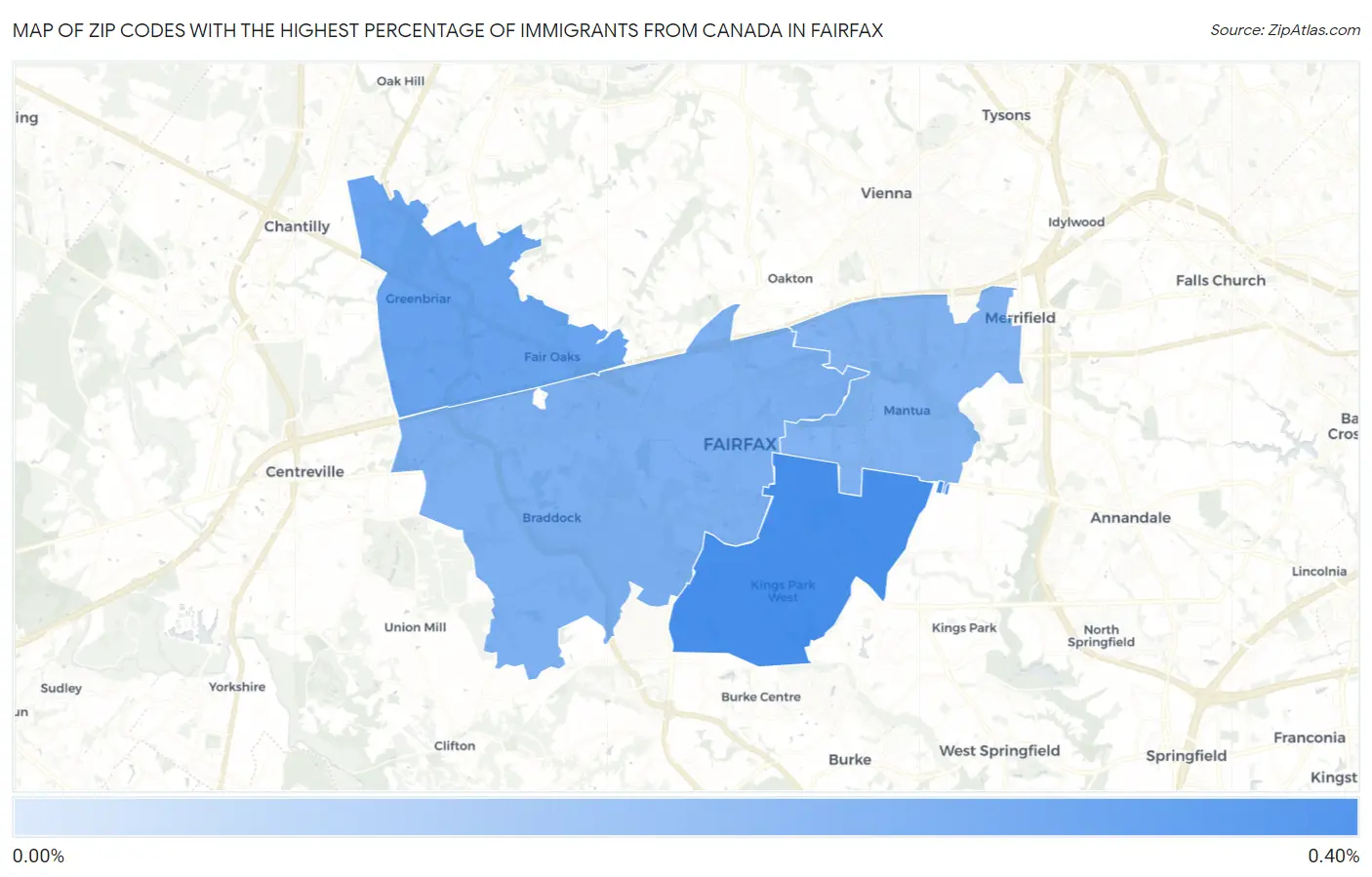 Zip Codes with the Highest Percentage of Immigrants from Canada in Fairfax Map