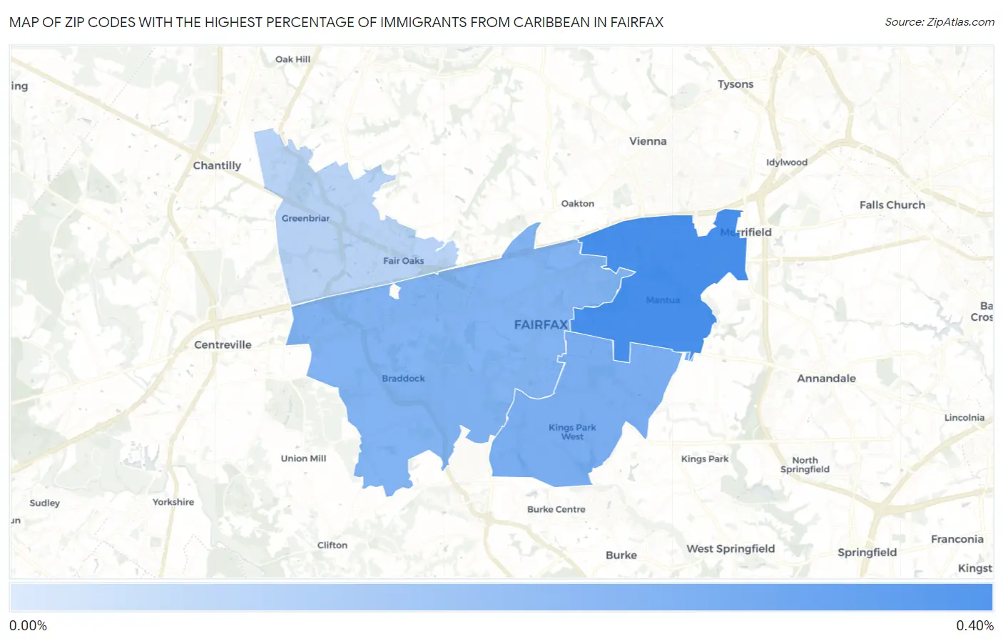 Zip Codes with the Highest Percentage of Immigrants from Caribbean in Fairfax Map
