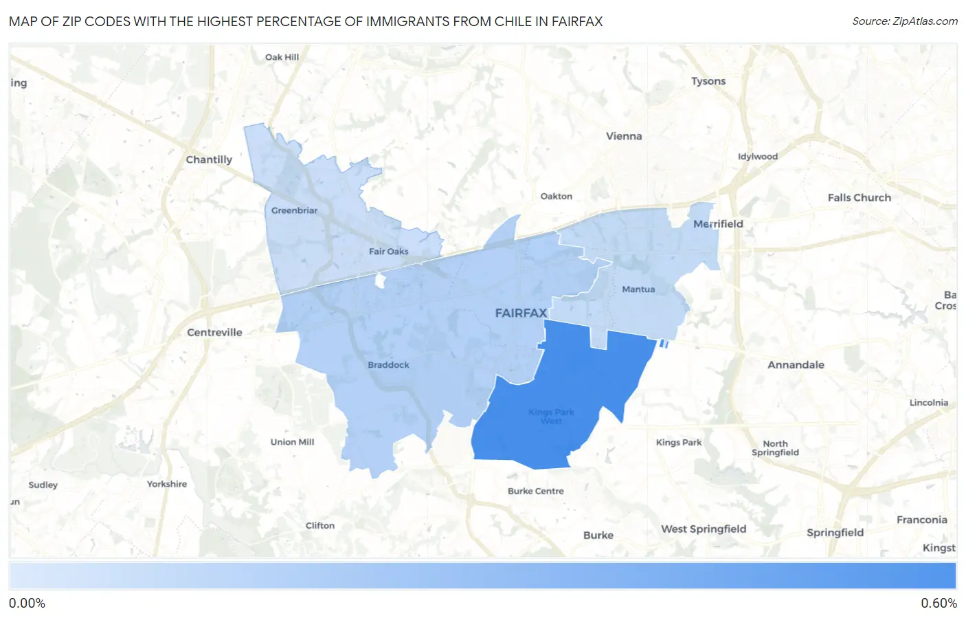 Zip Codes with the Highest Percentage of Immigrants from Chile in Fairfax Map