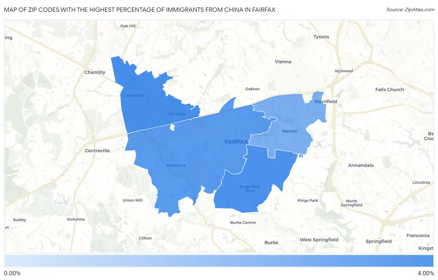 Zip Codes with the Highest Percentage of Immigrants from China in Fairfax Map