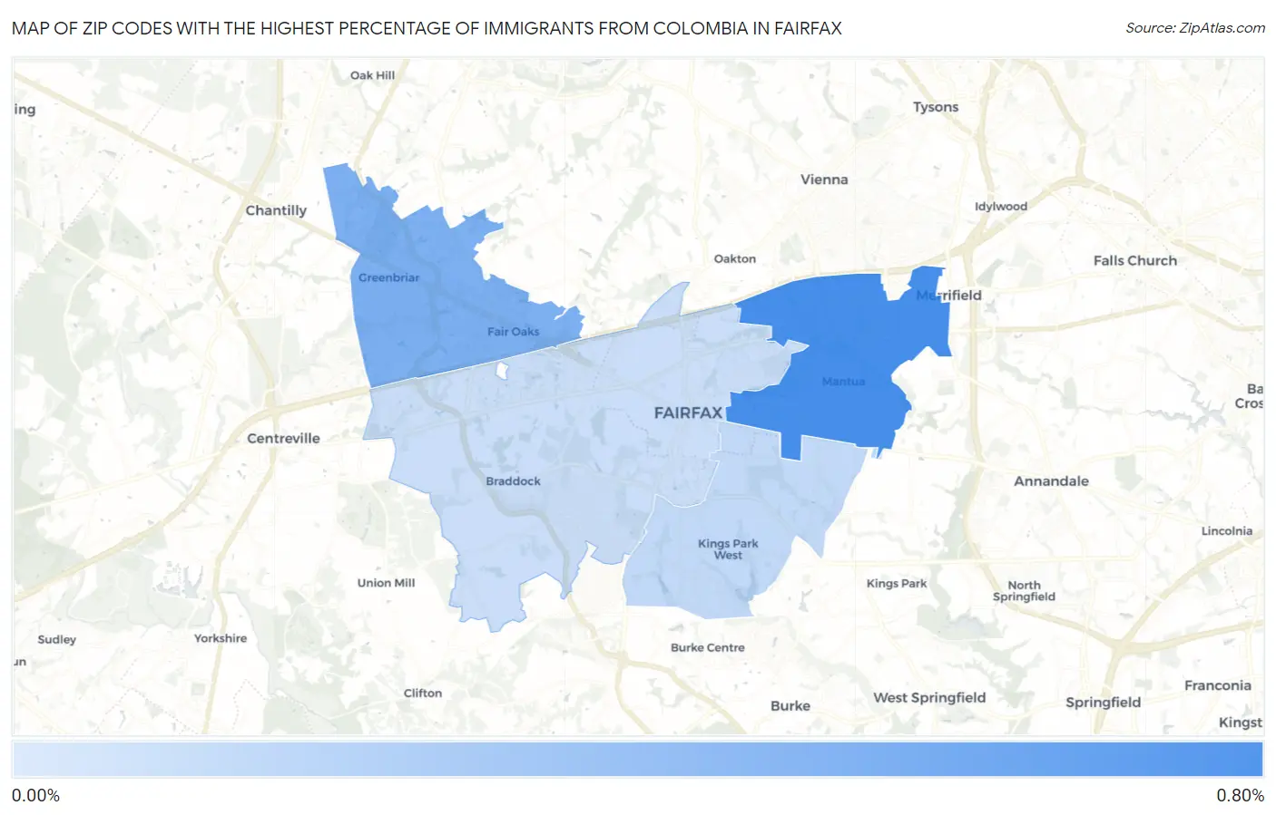 Zip Codes with the Highest Percentage of Immigrants from Colombia in Fairfax Map