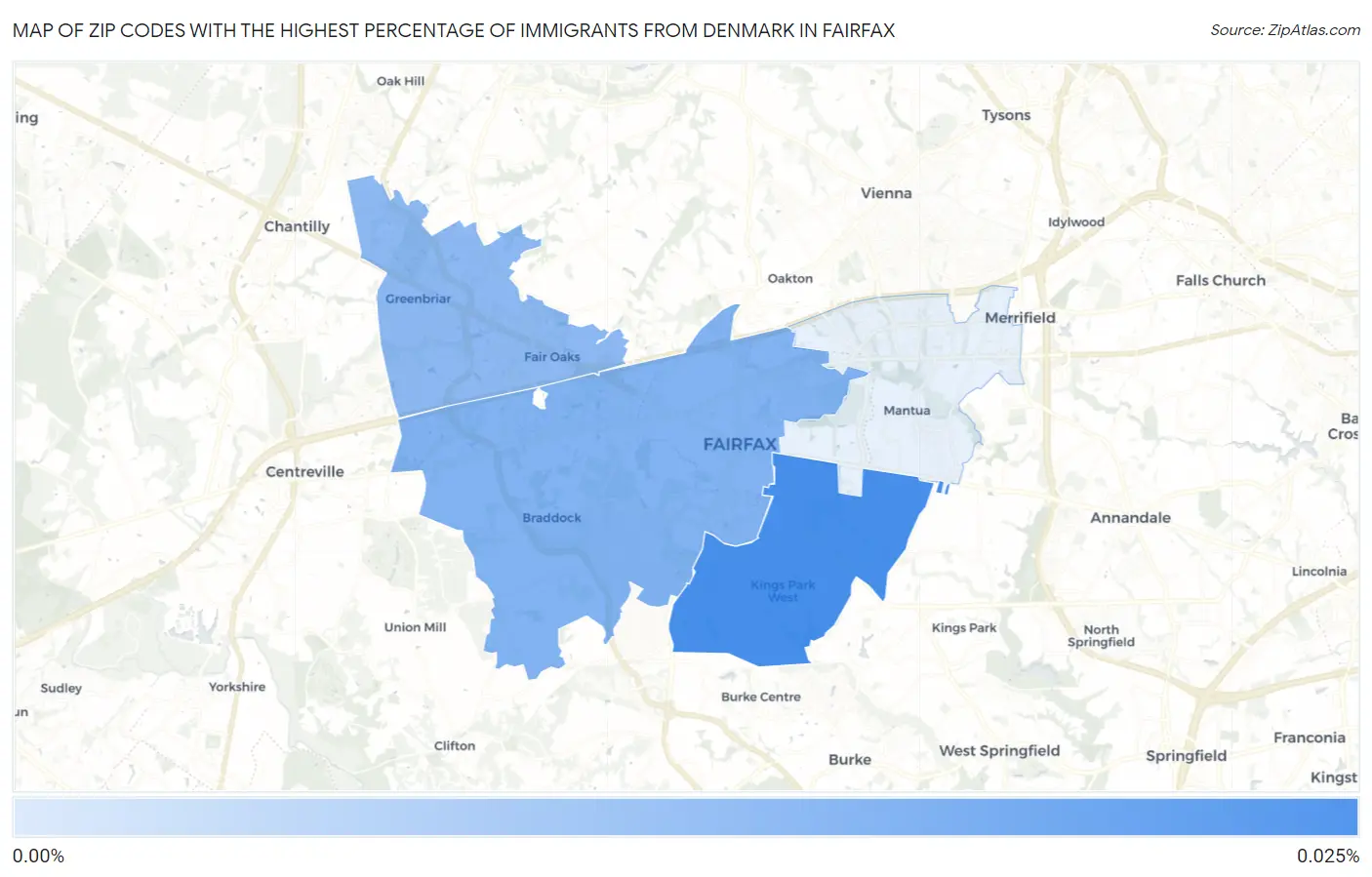 Zip Codes with the Highest Percentage of Immigrants from Denmark in Fairfax Map