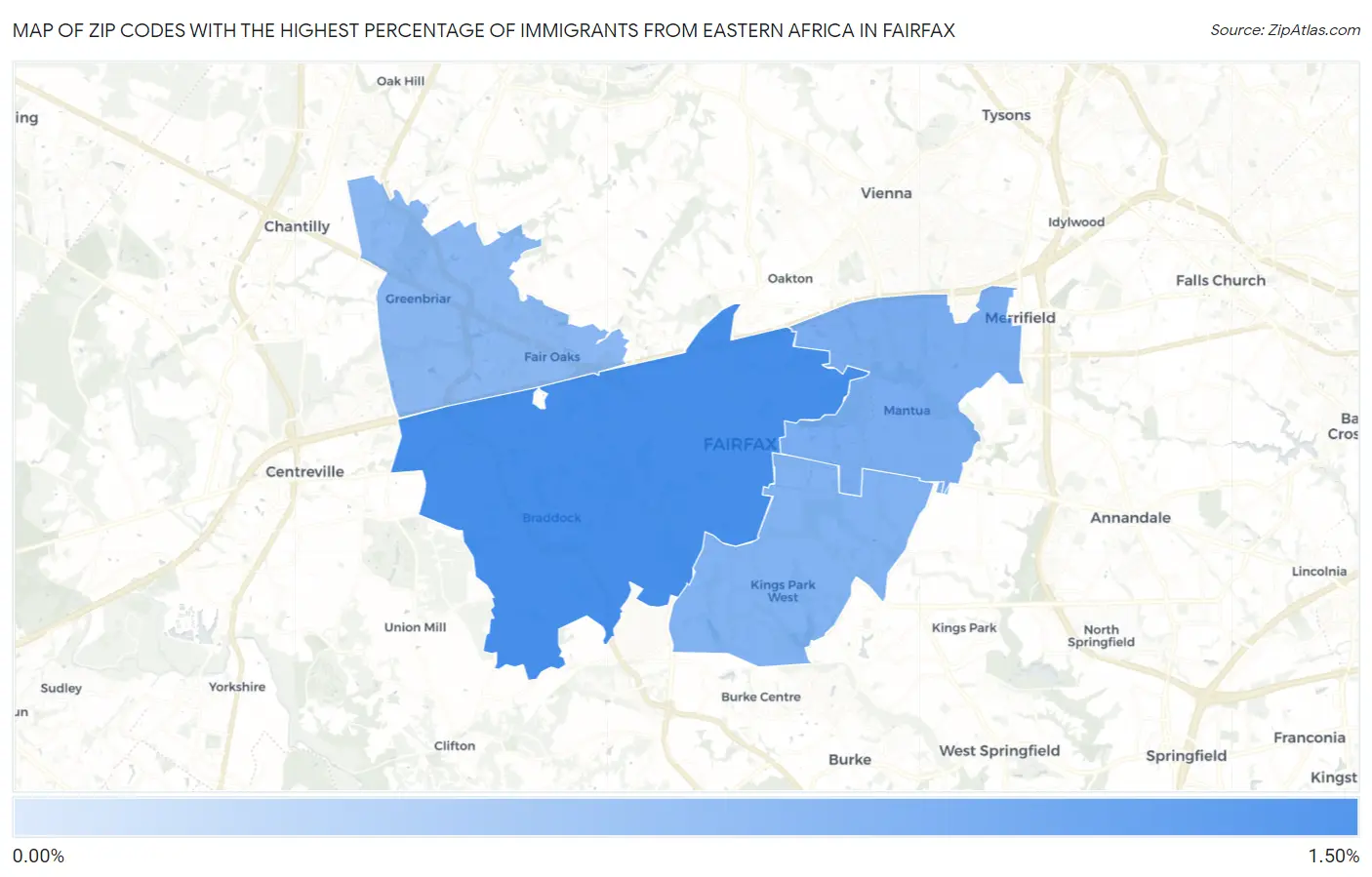 Zip Codes with the Highest Percentage of Immigrants from Eastern Africa in Fairfax Map
