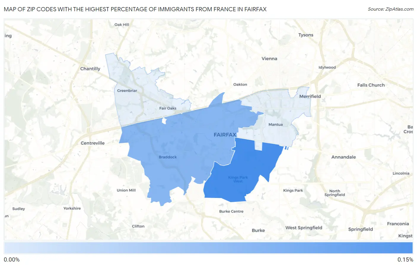 Zip Codes with the Highest Percentage of Immigrants from France in Fairfax Map