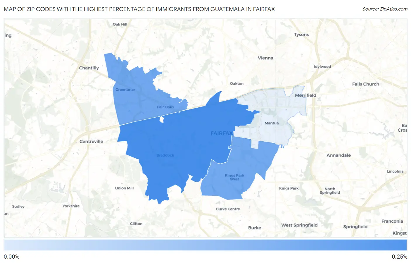 Zip Codes with the Highest Percentage of Immigrants from Guatemala in Fairfax Map