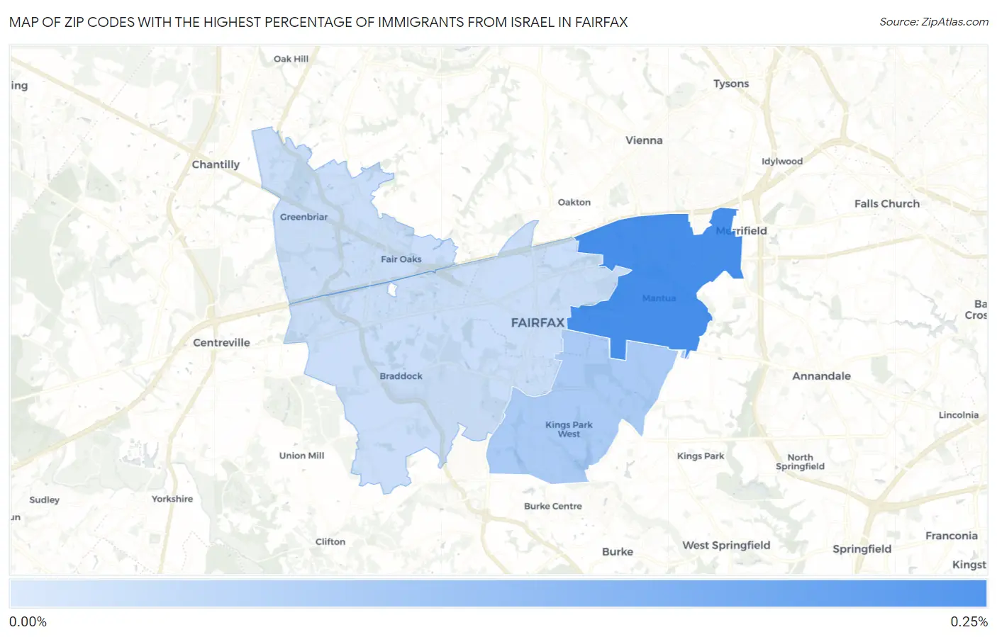 Zip Codes with the Highest Percentage of Immigrants from Israel in Fairfax Map