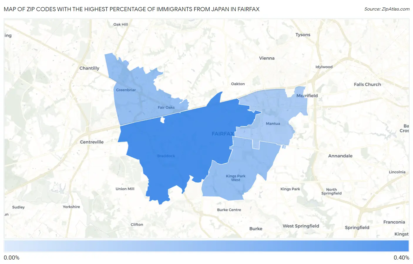 Zip Codes with the Highest Percentage of Immigrants from Japan in Fairfax Map