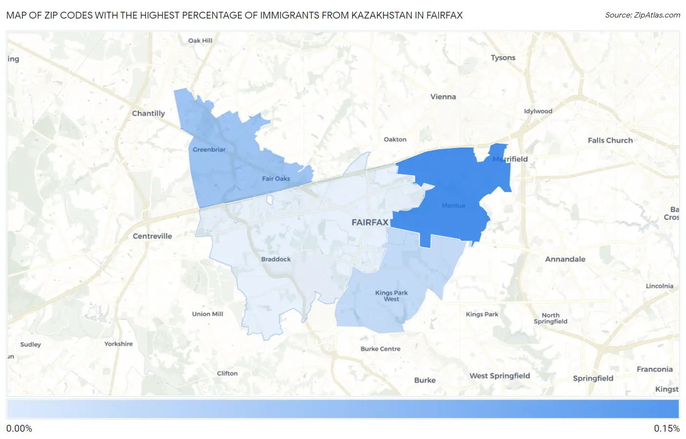 Zip Codes with the Highest Percentage of Immigrants from Kazakhstan in Fairfax Map