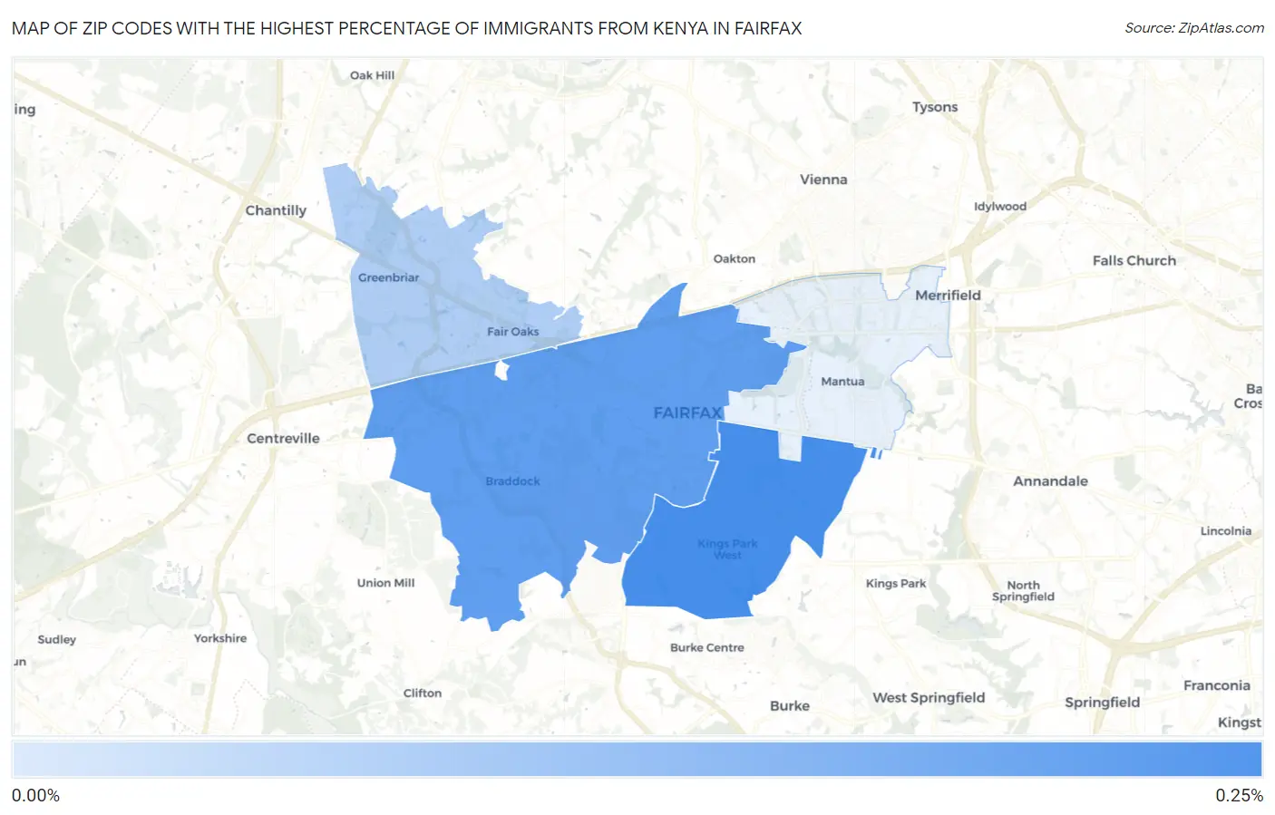 Zip Codes with the Highest Percentage of Immigrants from Kenya in Fairfax Map