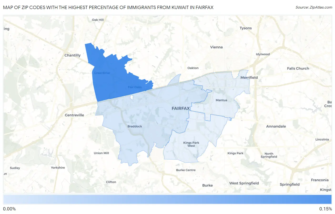 Zip Codes with the Highest Percentage of Immigrants from Kuwait in Fairfax Map
