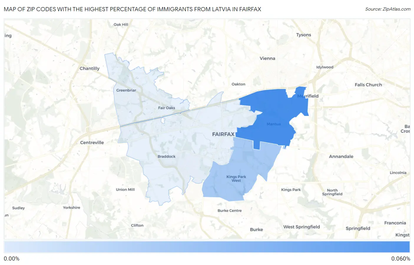 Zip Codes with the Highest Percentage of Immigrants from Latvia in Fairfax Map