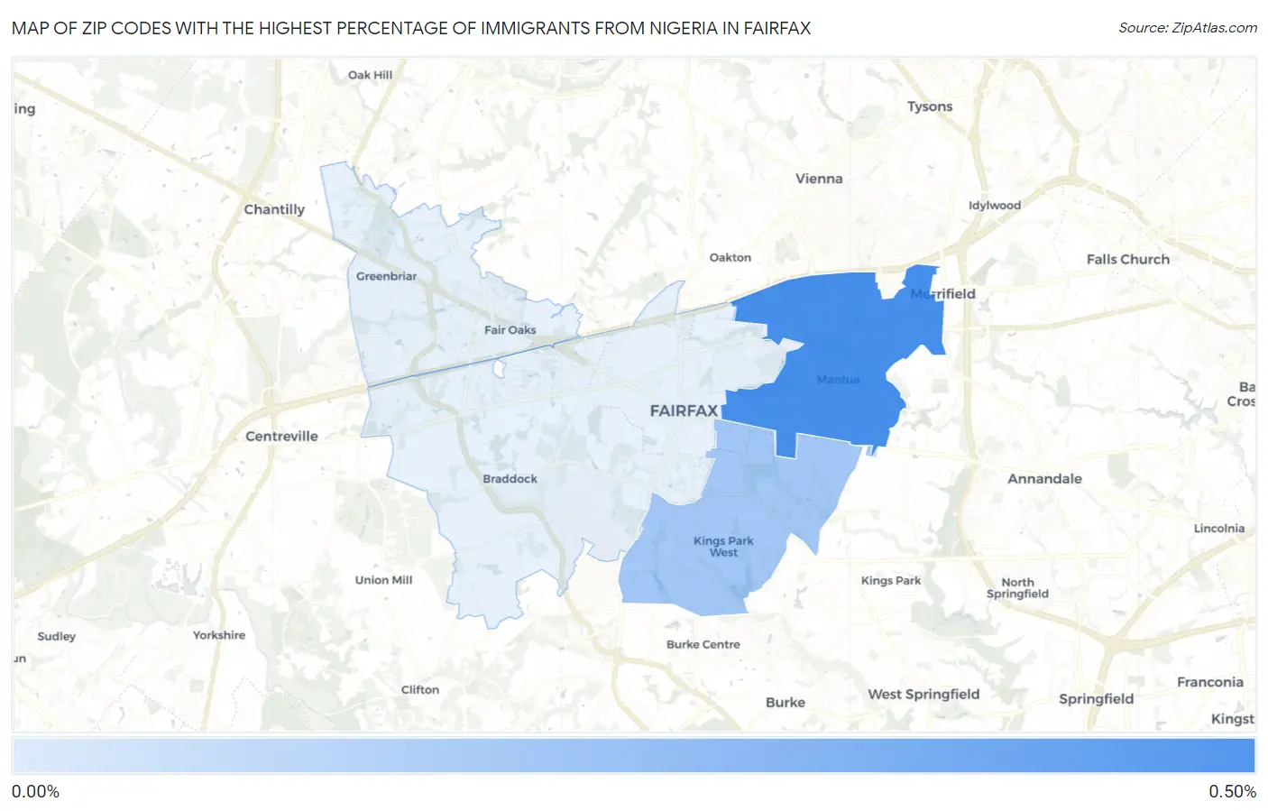 Zip Codes with the Highest Percentage of Immigrants from Nigeria in Fairfax Map