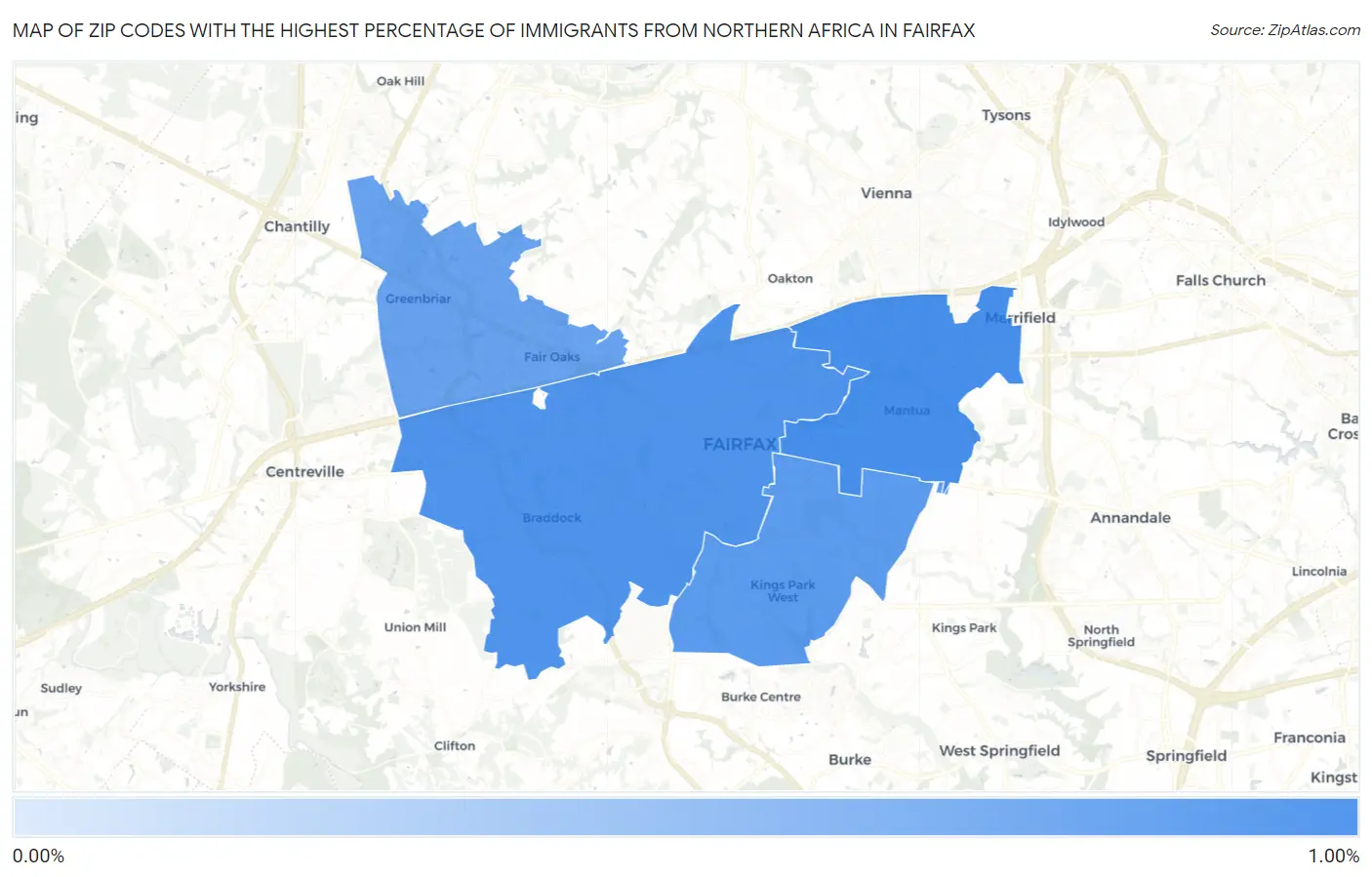 Zip Codes with the Highest Percentage of Immigrants from Northern Africa in Fairfax Map