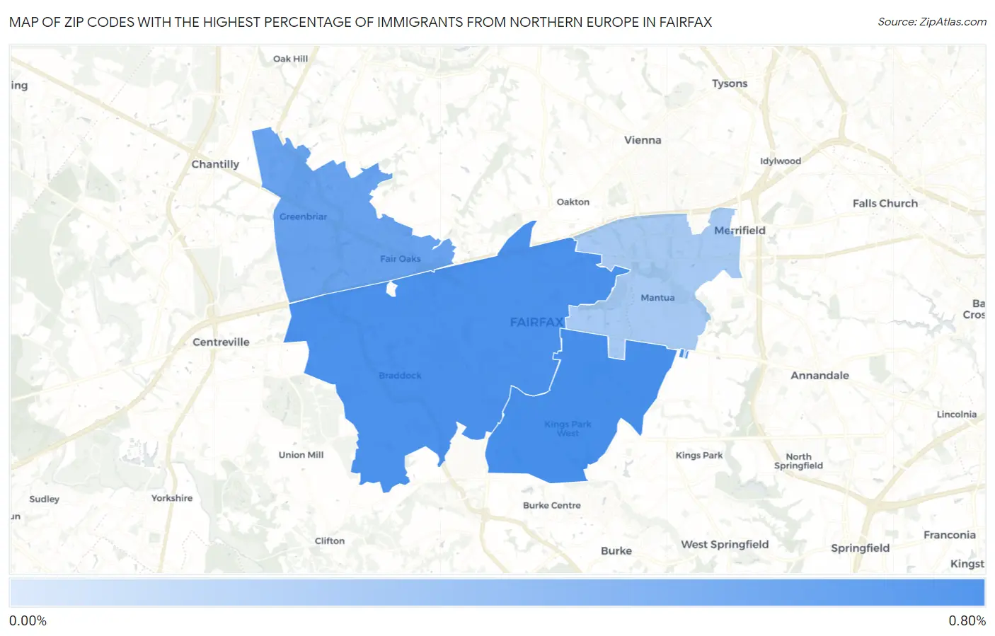 Zip Codes with the Highest Percentage of Immigrants from Northern Europe in Fairfax Map