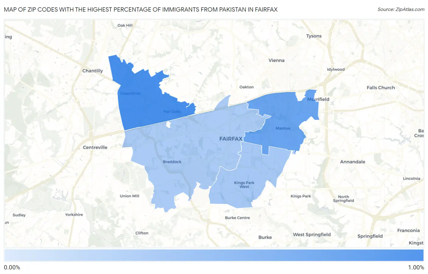 Zip Codes with the Highest Percentage of Immigrants from Pakistan in Fairfax Map