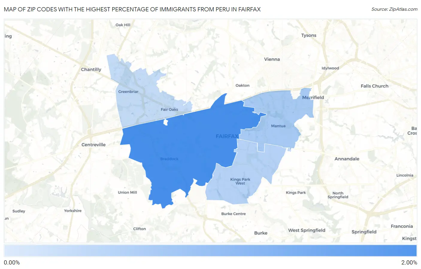 Zip Codes with the Highest Percentage of Immigrants from Peru in Fairfax Map